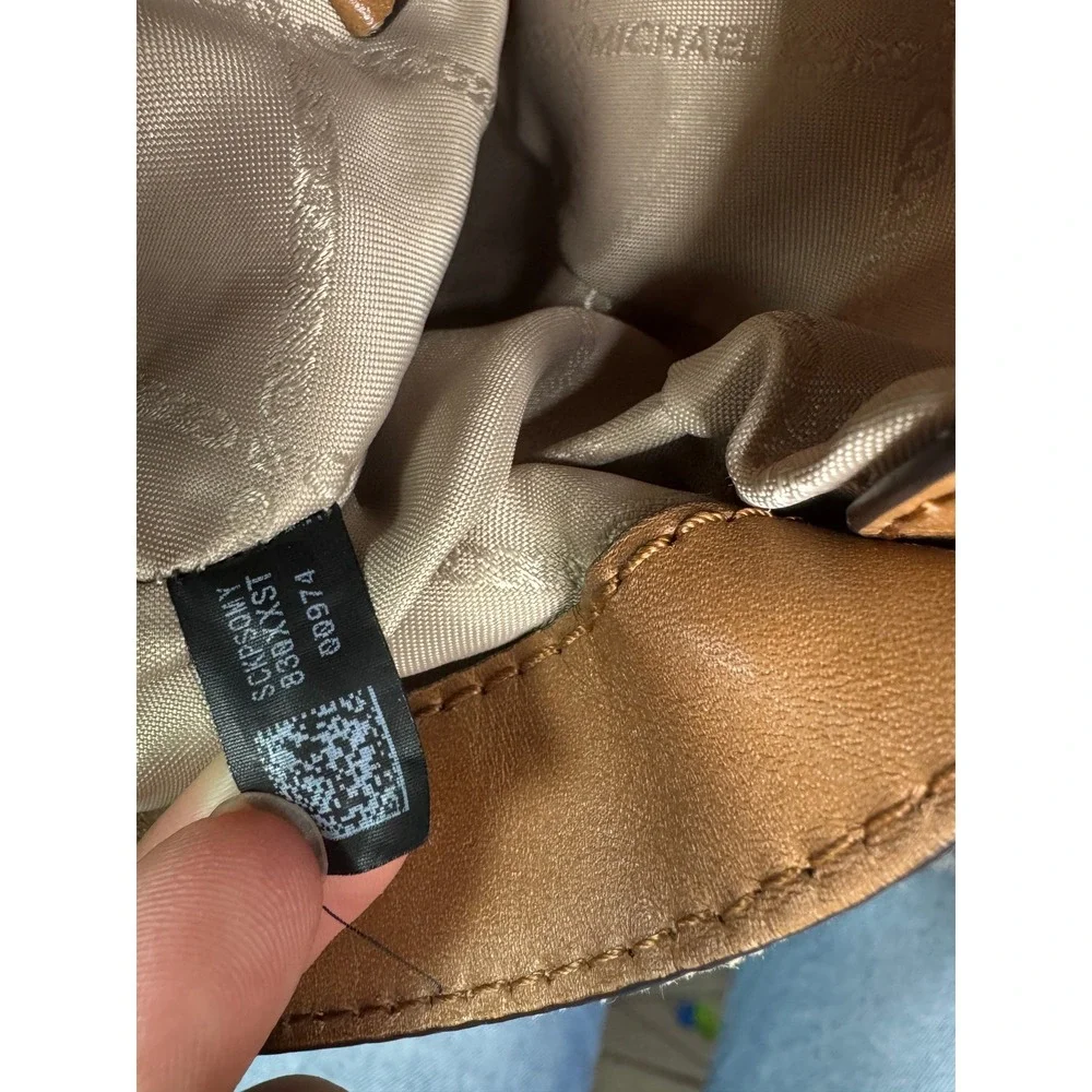 Michael Kors Beige Canvas Leather Trim Triple Compartment Shoulder Bag SCKPSOMY